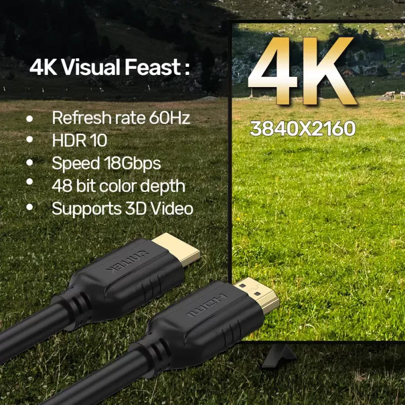 HDMI laidas Unitek C11079BK-10M — 10 m, HDMI A tipo kištukas į A tipo kištuką, juodas, palaiko iki 4096×3112