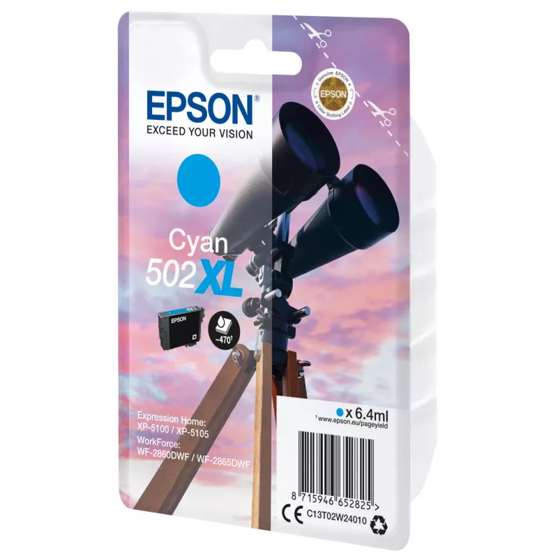 Epson 502XL Originalus kasetė, Cyan, didelės talpos (XL), 6,4 ml, 1 vnt., 470 puslapių