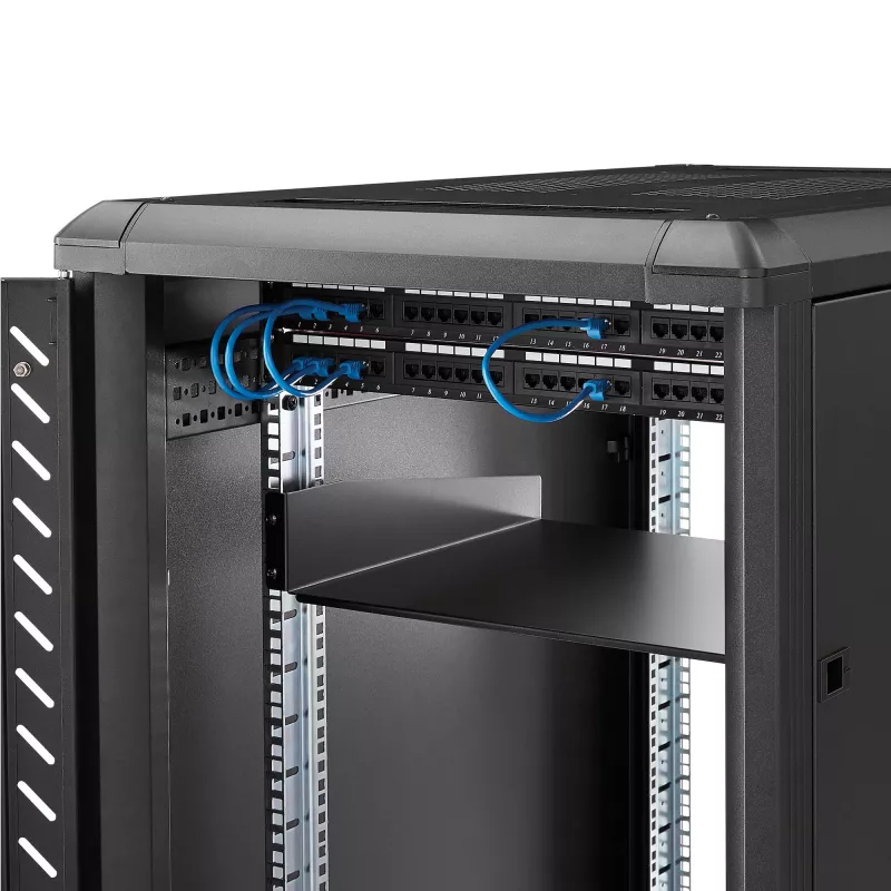 StarTech.com 2U lentyna serverio stovui – universali konsolinė lentyna 19 colių tinklo įrangos stovui – tvirtas plienas – keliamoji galia 20 kg – 16 colių gylio padėklas, juoda
