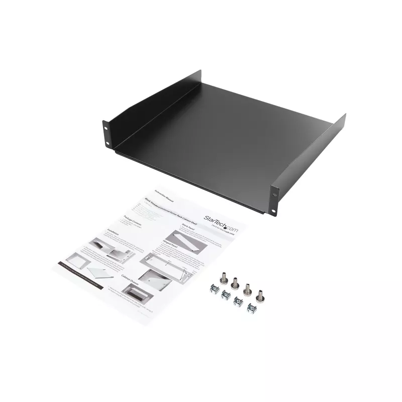 StarTech.com 2U lentyna serverio stovui – universali konsolinė lentyna 19 colių tinklo įrangos stovui – tvirtas plienas – keliamoji galia 20 kg – 16 colių gylio padėklas, juoda