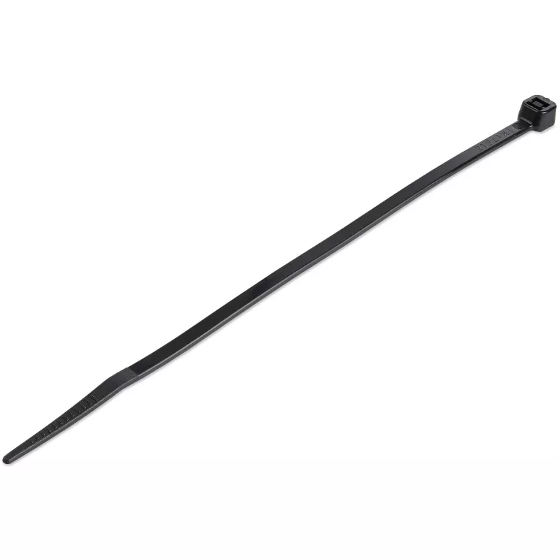 StarTech.com 100 vnt. 6 colių (15 cm) kabelių raiščiai - 3,6 mm pločio, 39 mm ryšulio skersmuo, 18 kg tempimo stipris, nailoniniai savaime užsifiksuojantys raiščiai su lenktu galu, UL sertifikuoti, juodi - TAA