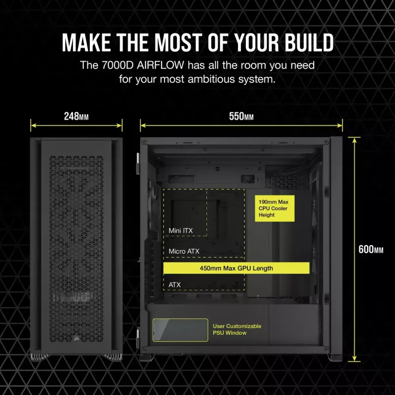 PC korpusas Corsair 7000D Airflow Full Tower juodas