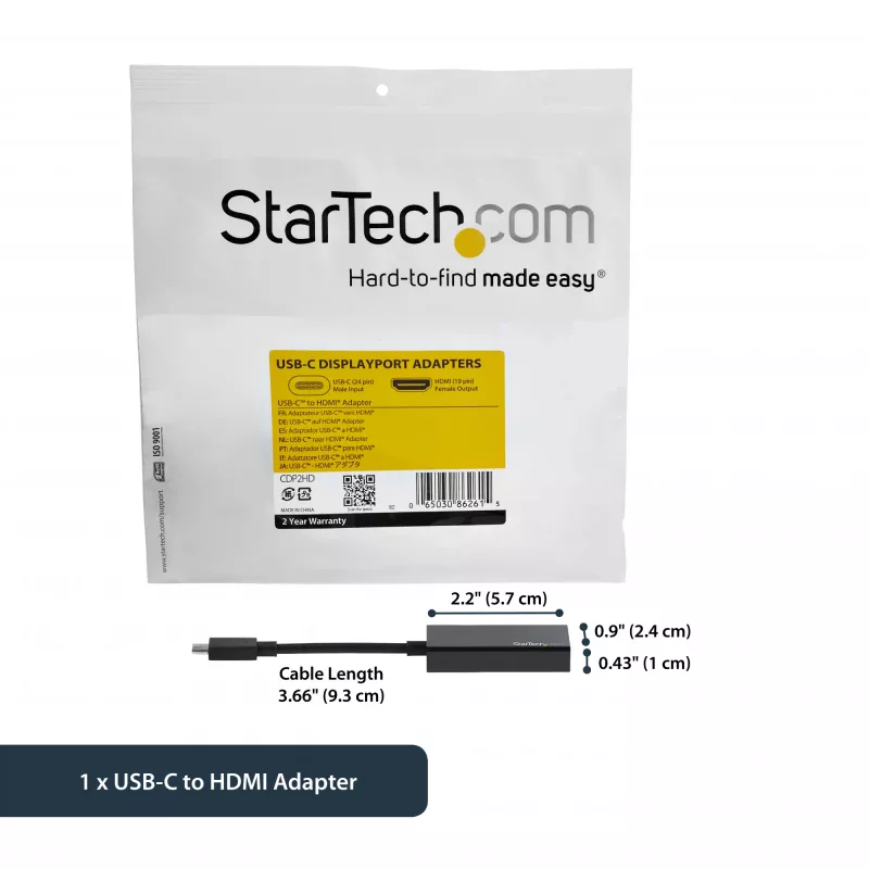 StarTech.com USB-C į HDMI adapteris 4K 30Hz – juodas, 3.2 Gen 2 (3.1 Gen 2), USB Type-C, HDMI išvestis, 3840 x 2160 pikseliai
