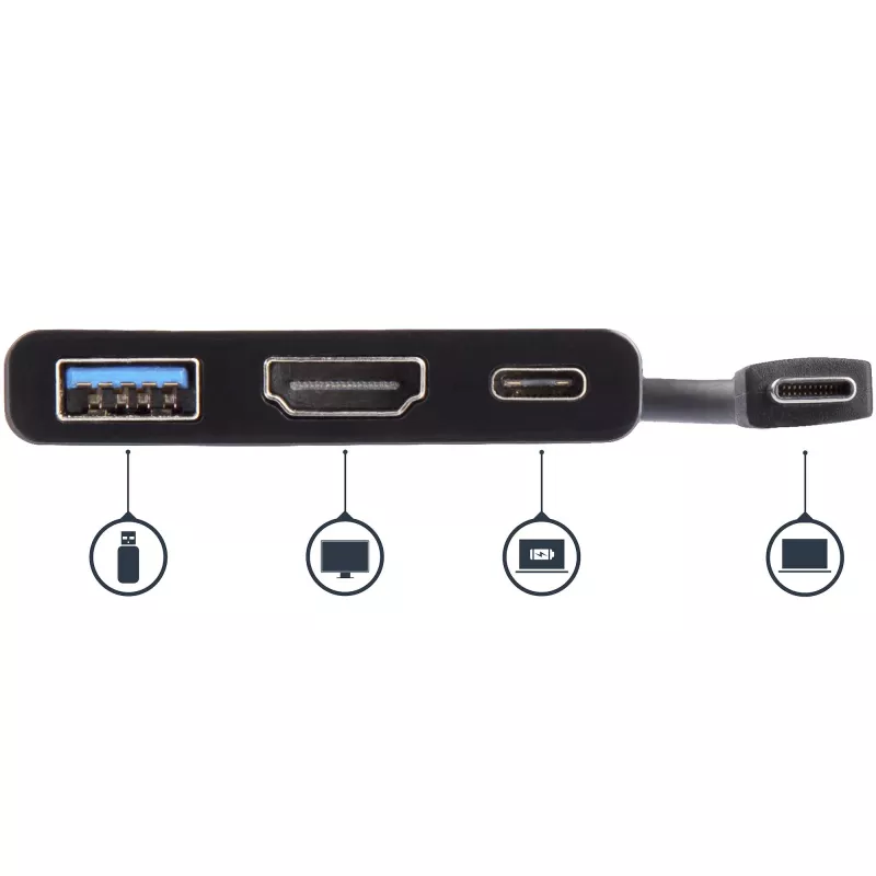 StarTech.com USB-C kelių prievadų adapteris su HDMI - USB 3.0 prievadas - 60W PD - Juodas