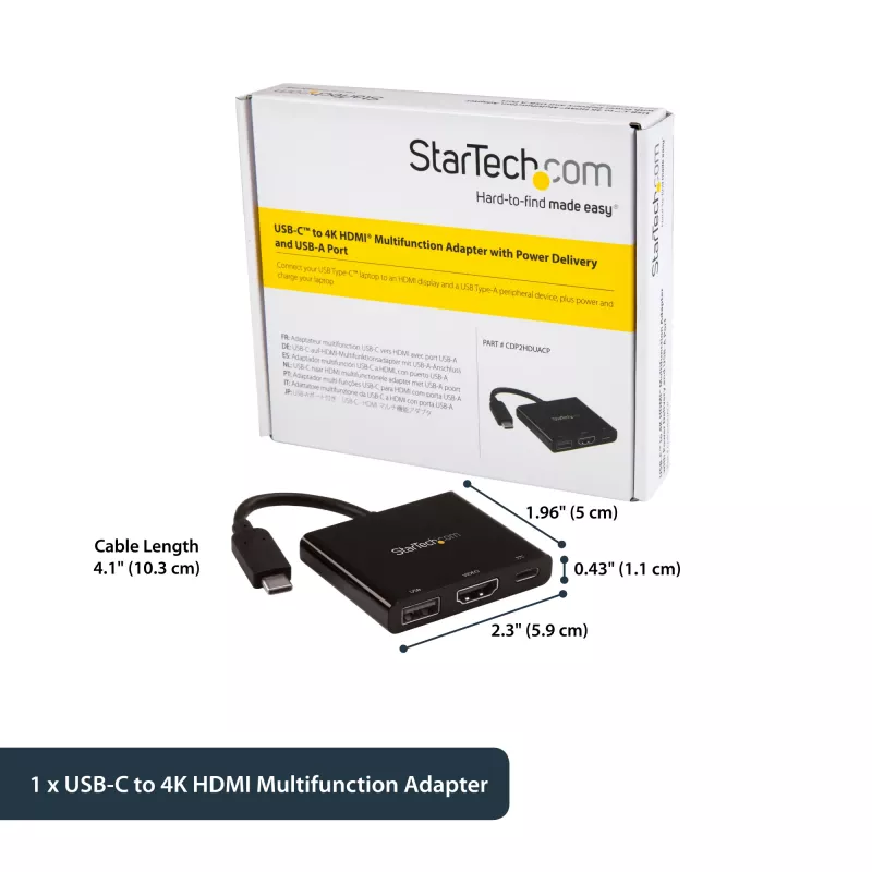 StarTech.com USB-C kelių prievadų adapteris su HDMI - USB 3.0 prievadas - 60W PD - Juodas