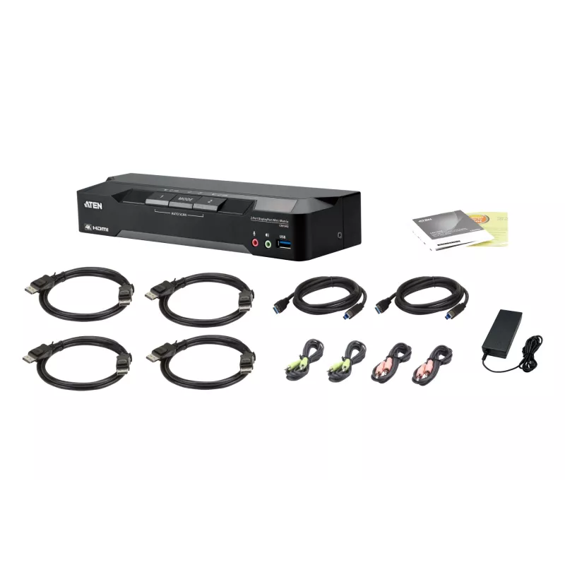 ATEN 2-Port 4K DisplayPort dviejų monitorių mini-matricos KVM jungiklis