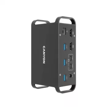 Dokovimo stotelė CANYON CNS-HDS95ST – USB-C (USB 3.2 Gen 2) su 2× HDMI, 2× USB 3.2 Gen1, 2× USB 2.0, Gigabit Ethernet, 100 W, aliuminis, juoda
