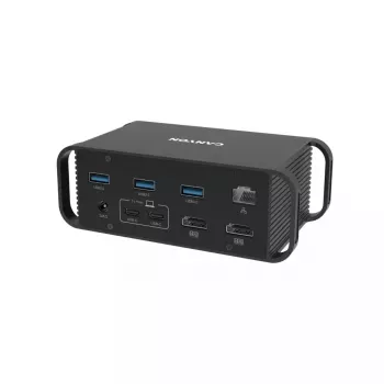 Dokovimo stotelė CANYON CNS-HDS95ST – USB-C (USB 3.2 Gen 2) su 2× HDMI, 2× USB 3.2 Gen1, 2× USB 2.0, Gigabit Ethernet, 100 W, aliuminis, juoda