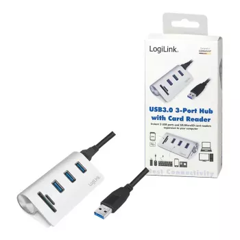 USB 3.0 3 prievadų šakotuvas su SD/MicroSD kortelių skaitytuvu LogiLink CR0045
