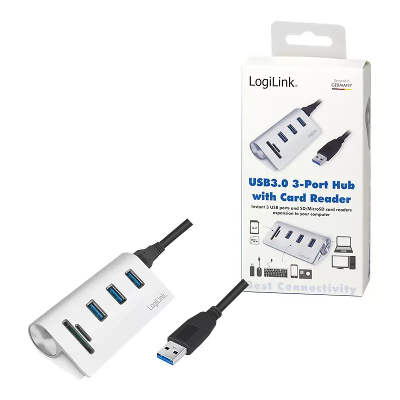 USB 3.0 3 prievadų šakotuvas su SD/MicroSD kortelių skaitytuvu LogiLink CR0045