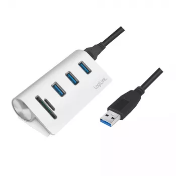 USB 3.0 3 prievadų šakotuvas su SD/MicroSD kortelių skaitytuvu LogiLink CR0045