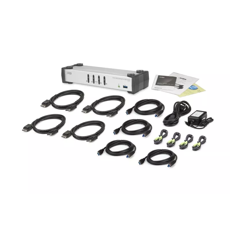 ATEN 4 prievadų USB 3.1 Gen 1 DisplayPort 1.1 KVMP™ jungiklis su garsiakalbiu (KVM kabeliai įtraukti)