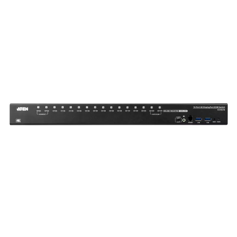 ATEN CS19216 16 prievadų USB 3.0 4K DisplayPort KVM jungiklis, 4096 x 2160 pikseliai, 4K Ultra HD, 26.66 W, juodas