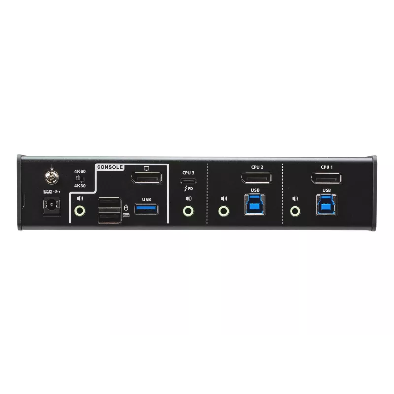 ATEN 3 prievadų USB-C DisplayPort hibridinis KVMP™ jungiklis, 4096 x 2160 pikselių, 4K Ultra HD, 5.78 W, juodas