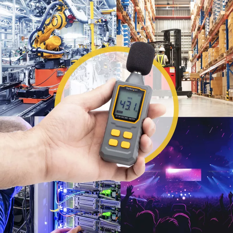 StarTech.com rankinis skaitmeninis garso lygio matuoklis su dideliu LCD ekranu, triukšmo/decibelų lygio matuoklis serverio patalpai/biurui, garso monitorius, 30-130 dBA diapazonas, tikslūs min/max rodmenys