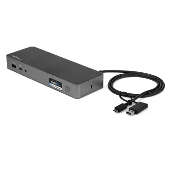 Universali nešiojamojo kompiuterio dokų stotelė StarTech.com, hibridinė USB-C ir USB-A, dviguba 4K DP ir HDMI, 60W PD, Mac / Windows / Chrome OS, 4x USB 5Gbps šakotuvas, GbE