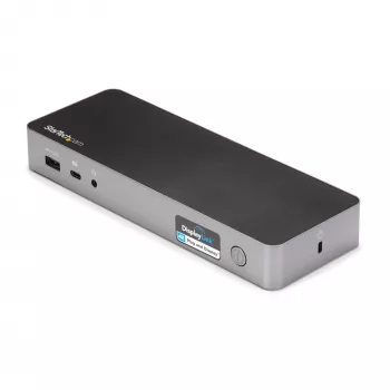 Universali nešiojamojo kompiuterio dokų stotelė StarTech.com, hibridinė USB-C ir USB-A, dviguba 4K DP ir HDMI, 60W PD, Mac / Windows / Chrome OS, 4x USB 5Gbps šakotuvas, GbE