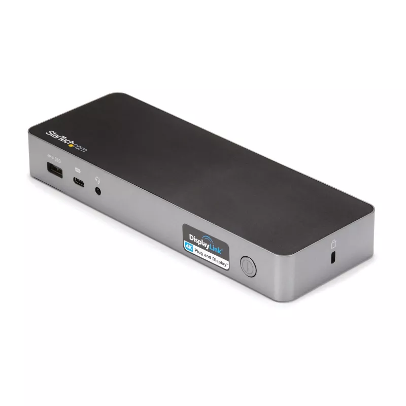 Universali nešiojamojo kompiuterio dokų stotelė StarTech.com, hibridinė USB-C ir USB-A, dviguba 4K DP ir HDMI, 60W PD, Mac / Windows / Chrome OS, 4x USB 5Gbps šakotuvas, GbE