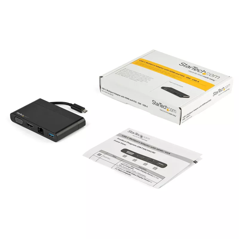 StarTech.com USB-C kelių prievadų adapteris su HDMI, VGA, Gigabit Ethernet ir USB 3.0 – USB-C į 4K HDMI arba 1080p VGA ekrano mini dokas – USB Type-C kelioninis dokas USB-C nešiojamiesiems