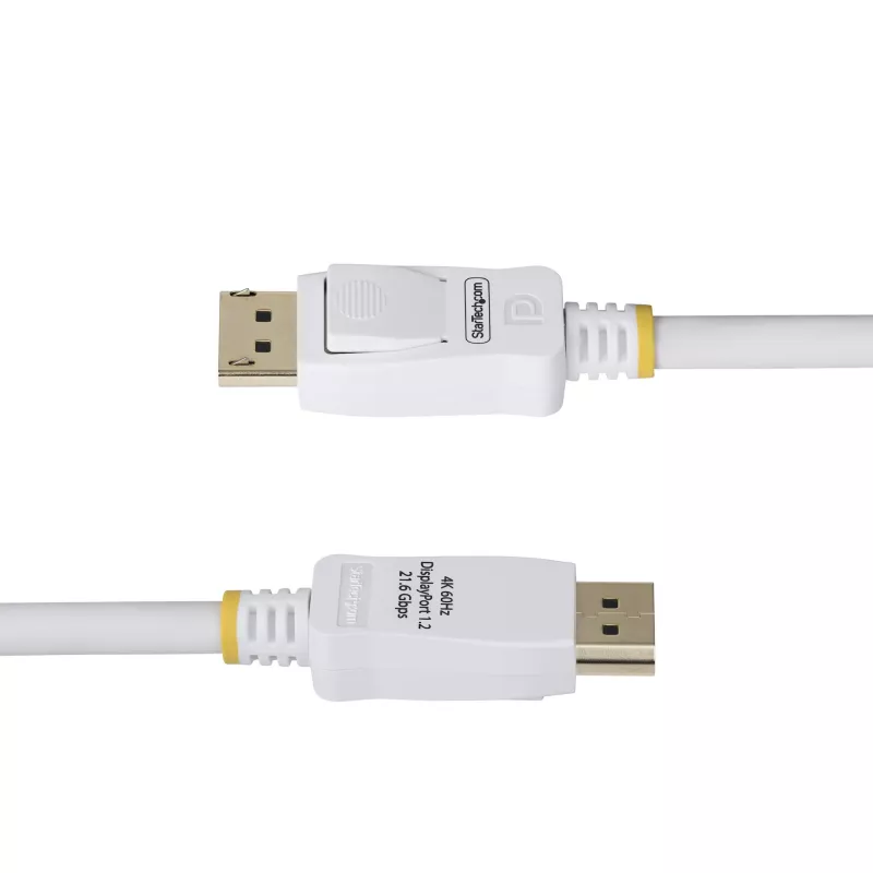 StarTech.com 3 m baltas VESA sertifikuotas DisplayPort 1.2 laidas, 4K 60Hz, 21.6Gbps, fiksuojančios DP jungtys, DP 1.2 DisplayPort laidas, DP monitoriaus laidas, M/M