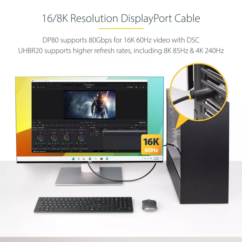StarTech.com 1m DisplayPort 2.1 laidas, VESA sertifikuotas DP80, su UHBR20/HDR/DSC 1.2a/HDCP 2.2, 16K/8K 60Hz, 4K 240Hz, 80Gbps, DP 2.1 laidas, UHD monitoriui, M/M