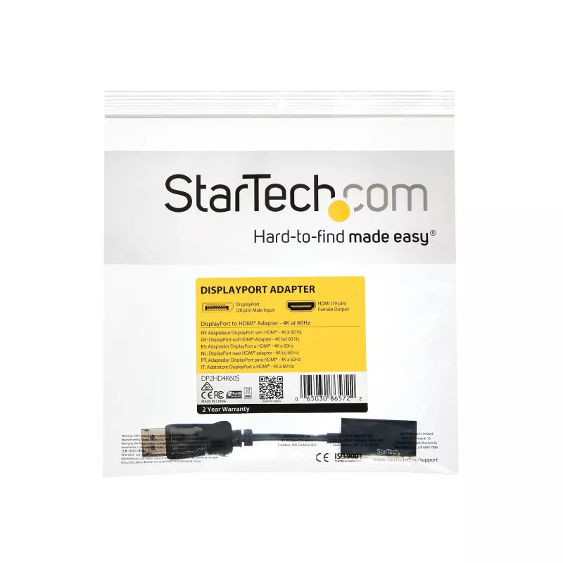 StarTech.com DisplayPort į HDMI adapteris – 4K 60Hz aktyvus DP 1.4 į HDMI 2.0 vaizdo keitiklis – DP į HDMI monitorių/TV/ekraną laidas adapteris kištukas – fiksuojanti DP jungtis