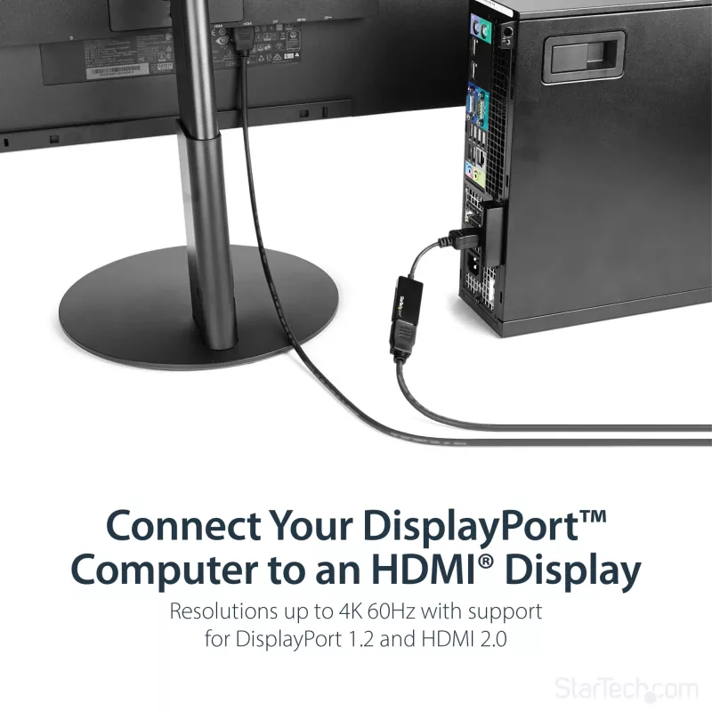 StarTech.com DisplayPort į HDMI adapteris – 4K 60Hz aktyvus DP 1.4 į HDMI 2.0 vaizdo keitiklis – DP į HDMI monitorių/TV/ekraną laidas adapteris kištukas – fiksuojanti DP jungtis