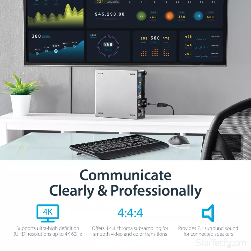 StarTech.com DisplayPort į HDMI adapteris – 4K 60Hz aktyvus DP 1.4 į HDMI 2.0 vaizdo keitiklis – DP į HDMI monitorių/TV/ekraną laidas adapteris kištukas – fiksuojanti DP jungtis