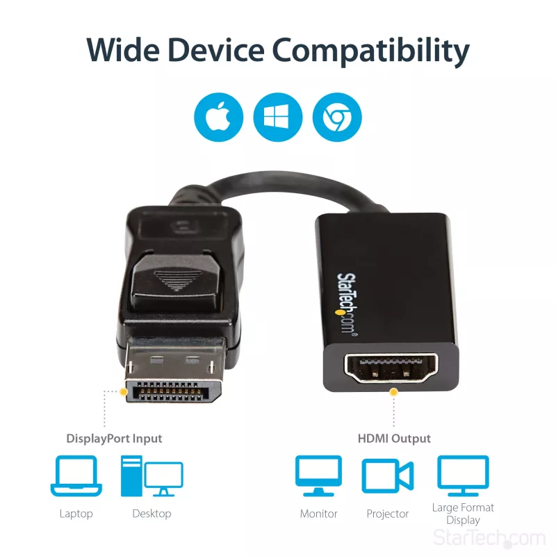 StarTech.com DisplayPort į HDMI adapteris – 4K 60Hz aktyvus DP 1.4 į HDMI 2.0 vaizdo keitiklis – DP į HDMI monitorių/TV/ekraną laidas adapteris kištukas – fiksuojanti DP jungtis