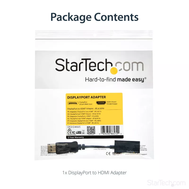 StarTech.com DisplayPort į HDMI adapteris – 4K 60Hz aktyvus DP 1.4 į HDMI 2.0 vaizdo keitiklis – DP į HDMI monitorių/TV/ekraną laidas adapteris kištukas – fiksuojanti DP jungtis