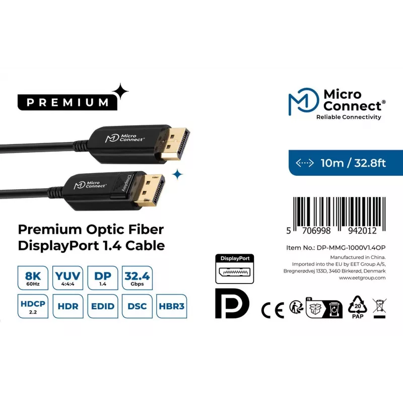 Microconnect DP-MMG-1000V1.4OP DisplayPort laidas 10 m Juodas