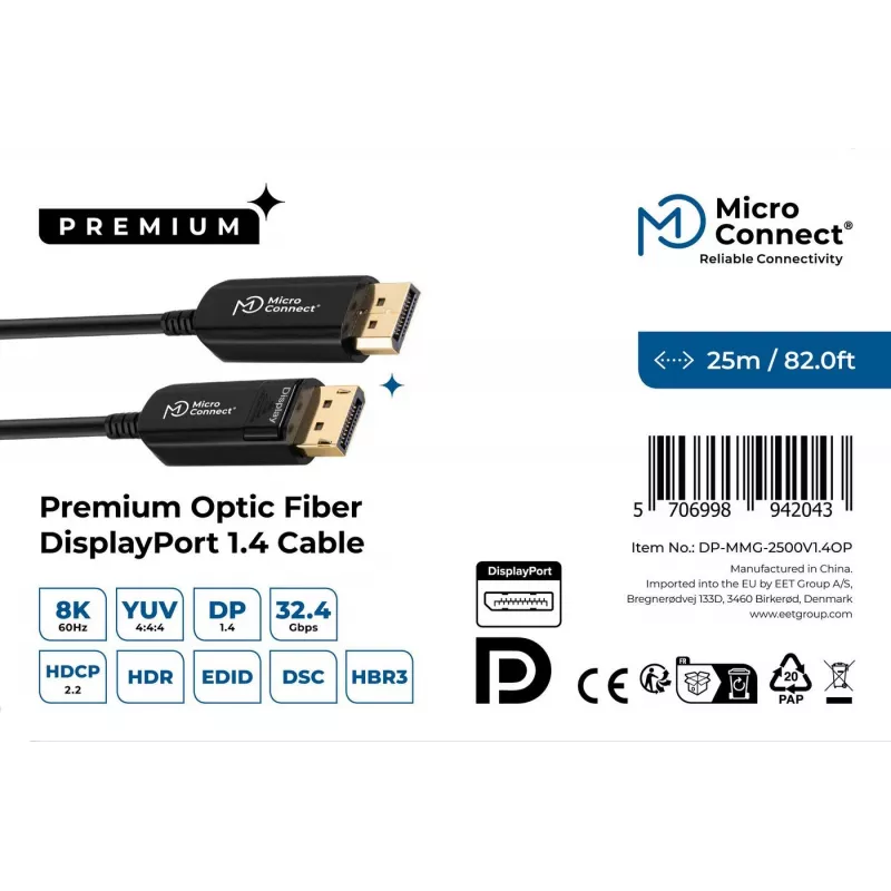 Microconnect DP-MMG-2500V1.4OP DisplayPort laidas 25 m Juodas