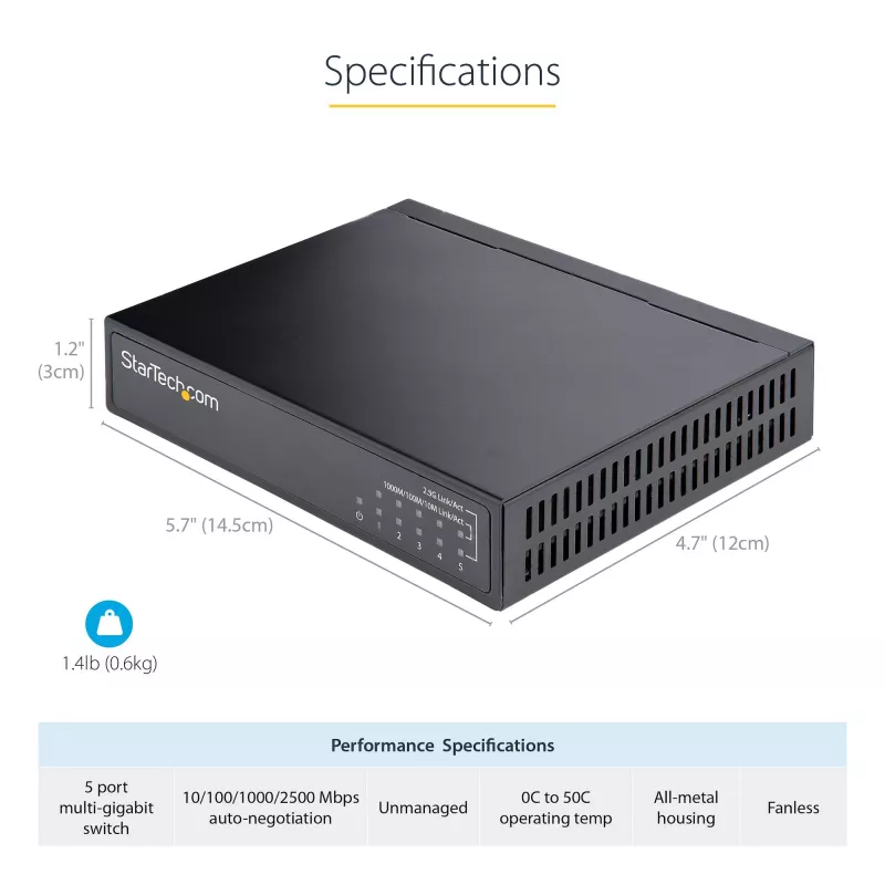 StarTech.com 5 prievadų 2.5G nevaldomas tinklo jungiklis
