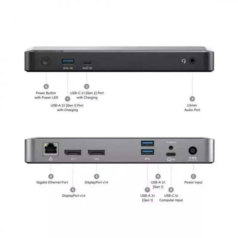 ALOGIC DUPRDX2-100 USB 3.2 Gen 1 Type-C dokas su 100W įkrovimu, Ethernet 4K
