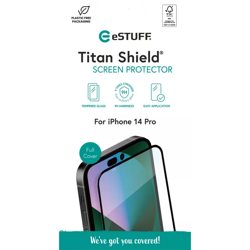 eSTUFF ES501361 Titan Shield® grūdinto stiklo apsauginė plėvelė iPhone 14 Pro skaidri