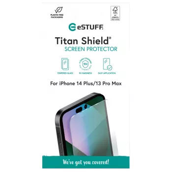 Skaidrus stiklinis apsauginis ekrano dangtelis eSTUFF ES501370, skirtas Apple iPhone 14 Plus / iPhone 13 Pro Max, atsparus įbrėžimams