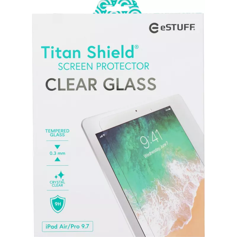 eSTUFF TITAN SHIELD® grūdinto stiklo ekrano apsauga, skirta iPad 9.7 colio (visi modeliai) – permatoma