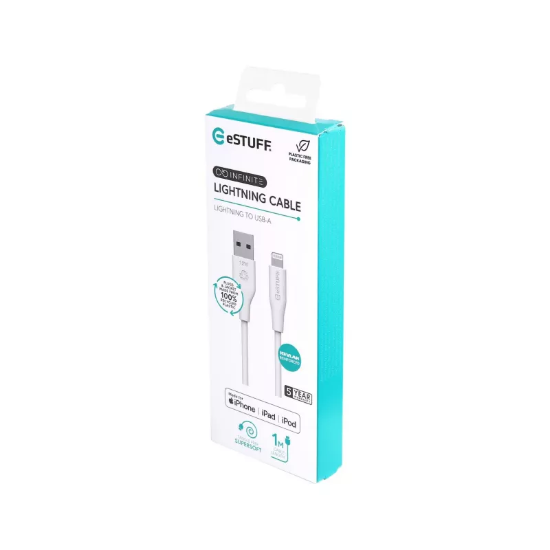 Lightning laidas eSTUFF ES601170 1m USB A 2,4A 5V baltas