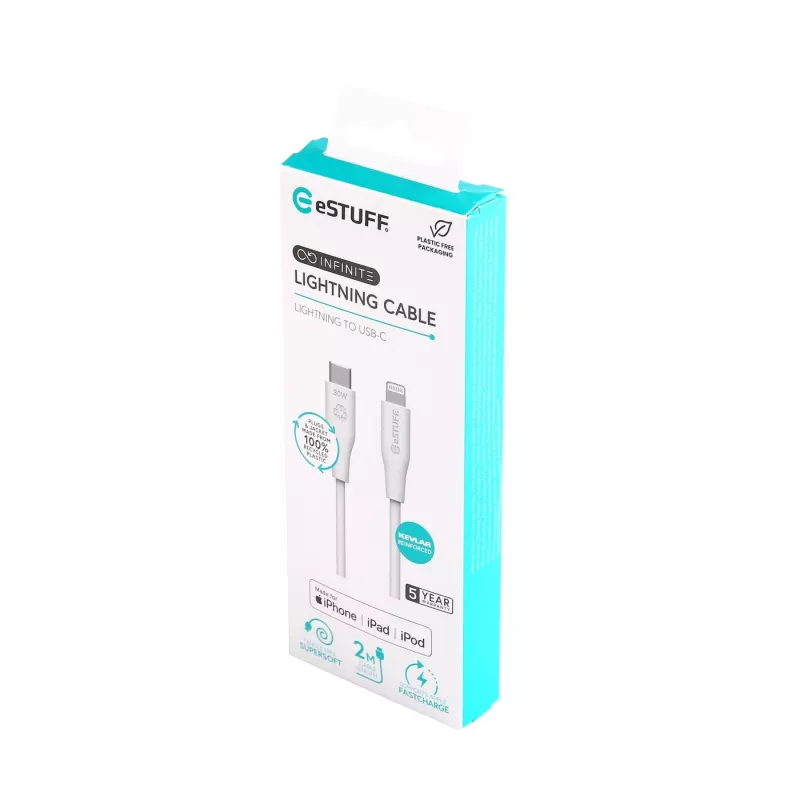Lightning laidas eSTUFF ES602270 3m USB C 2.4A Baltas