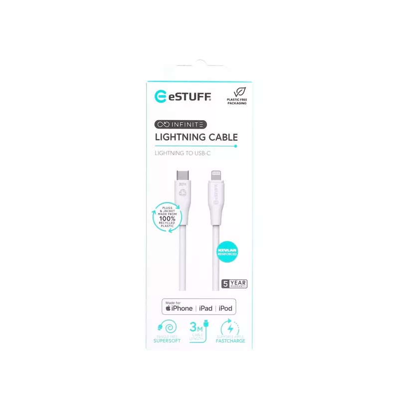 Laidinis laidas eSTUFF ES602370 Lightning 3 m USB C 2,4 A 5 V