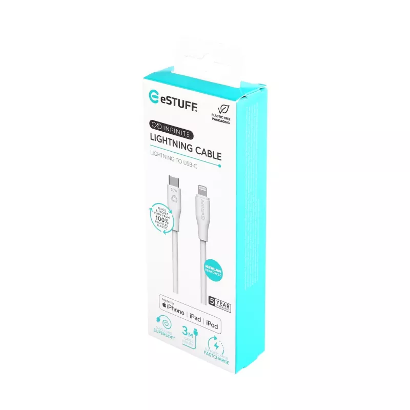 Laidinis laidas eSTUFF ES602370 Lightning 3 m USB C 2,4 A 5 V