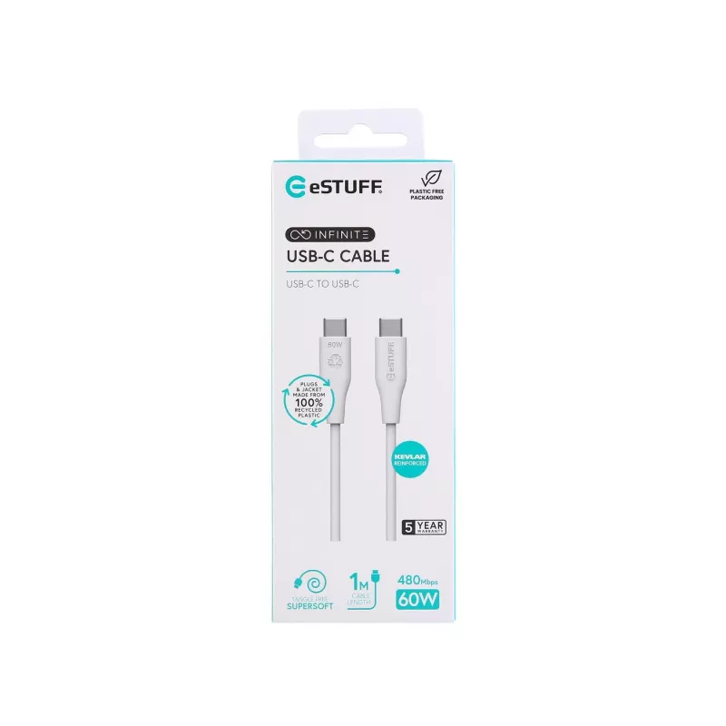 USB-C laidas eSTUFF ES604170 USB 2.0 1 m baltas