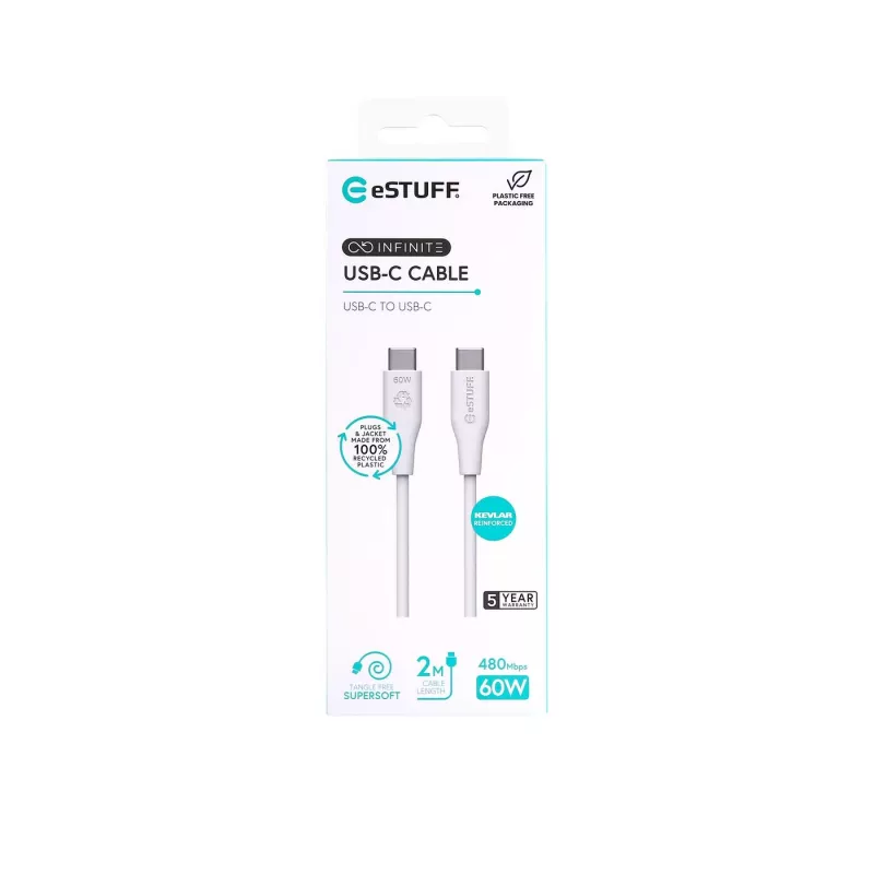 USB-C laidas eSTUFF ES604270 2m baltas USB 2.0 0.48 Gbit/s