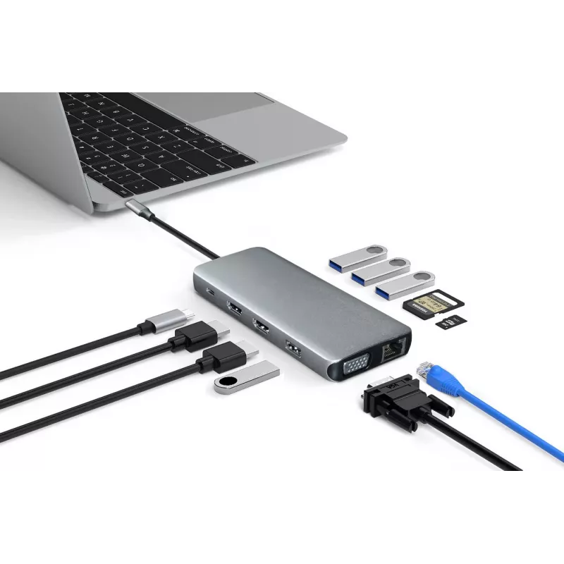 eSTUFF ES623009 12-in-1 USB-C stotelė USB 3.2 Gen 1 pilka