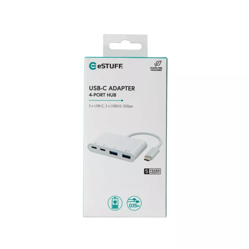 USB šakotuvas eSTUFF USB-C į 2 x USB 3.0 ir 2 x USB-C 3.1 10000 Mbit/s baltas