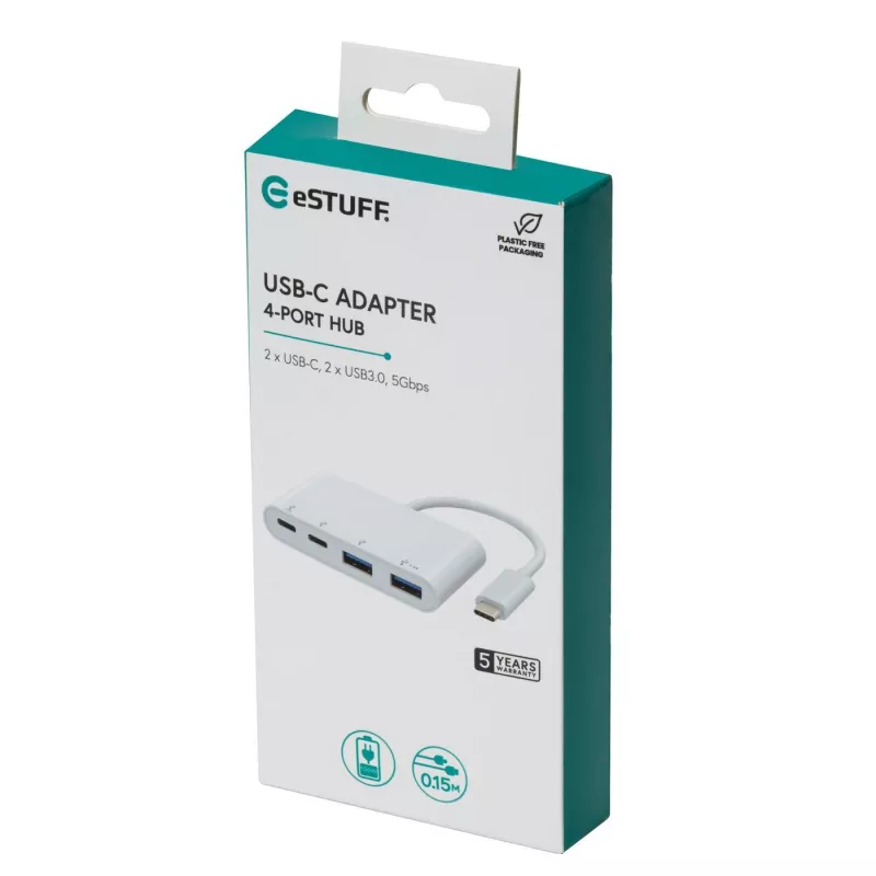 USB šakotuvas eSTUFF USB-C į 2 x USB 3.0 ir 2 x USB-C 3.1 10000 Mbit/s baltas