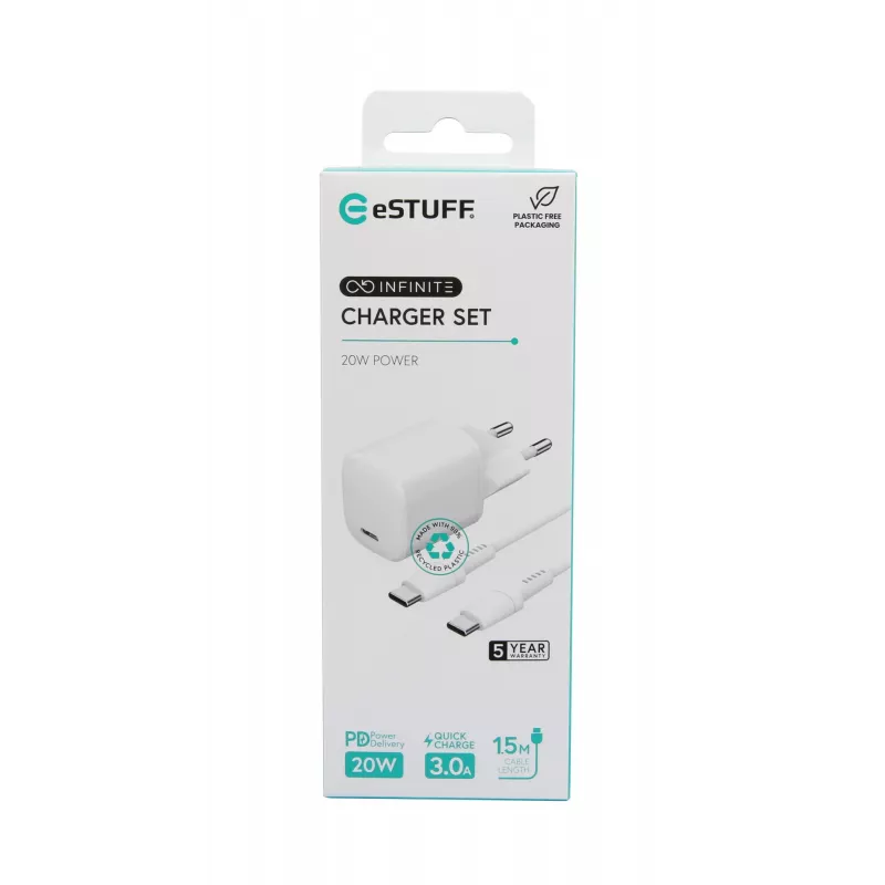 Mobiliojo įrenginio įkroviklis eSTUFF ES637500 12V USB Type-C 1,5m Baltas