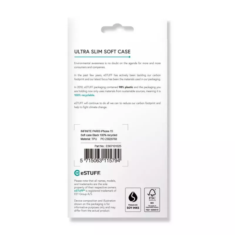eSTUFF ES67101025 dėklas iPhone 15 (6,1 colio) juodas
