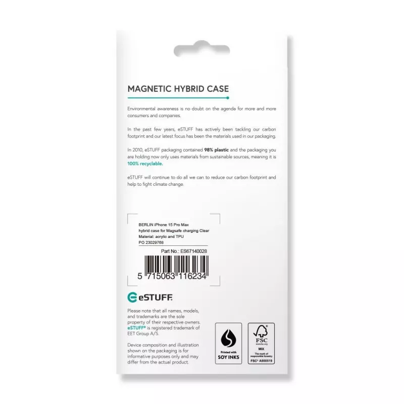 eSTUFF ES67140028 permatomas dėklas iPhone 15 Pro Max 6,7 colio (17 cm) hibridinis