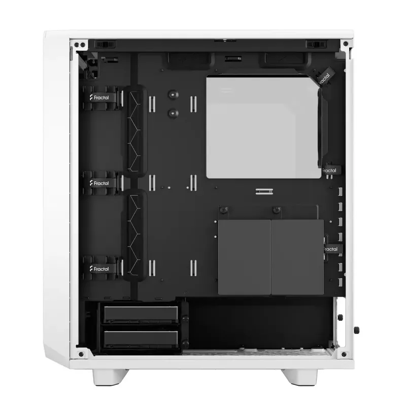 PC korpusas Fractal Design Meshify 2 Compact — baltas, ATX maitinimo šaltiniui, 2×140 mm priekyje, 1×120 mm gale, 2,5 colio/3,5 colio diskams, 210×424×475 mm